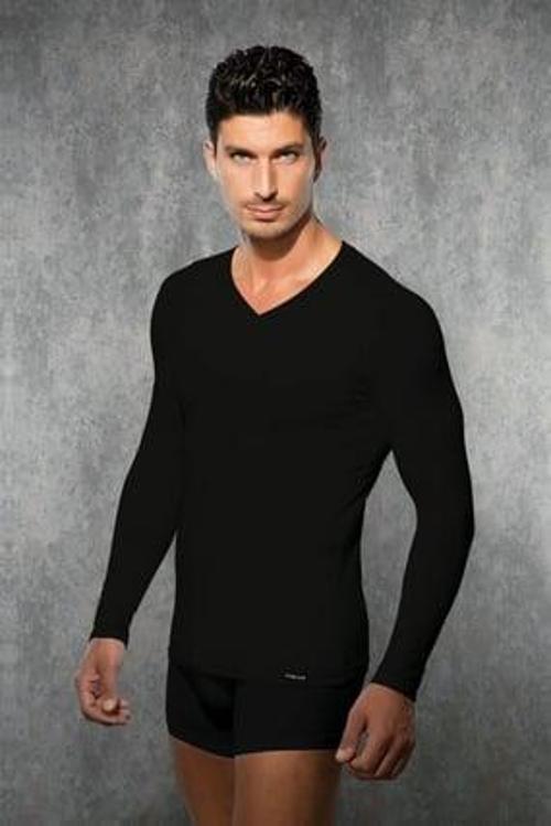 Erkek Siyah Viloft Termal V Yaka Uzun Kol T Shirt 2985