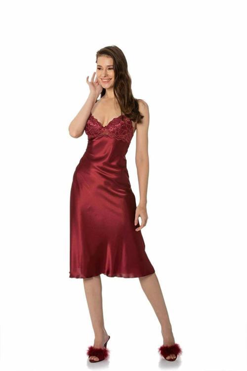 Kaplı Saten Gecelik 900 Bordo