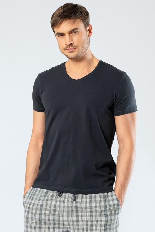 Erkek V Yaka Likralı T-shirt 1332/Olive