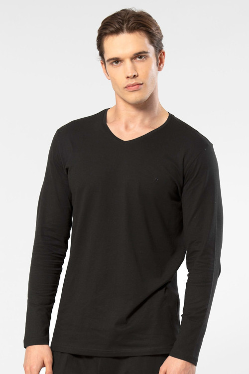 Erkek Modal Pamuk V Yaka T-shirt 2243/Siyah