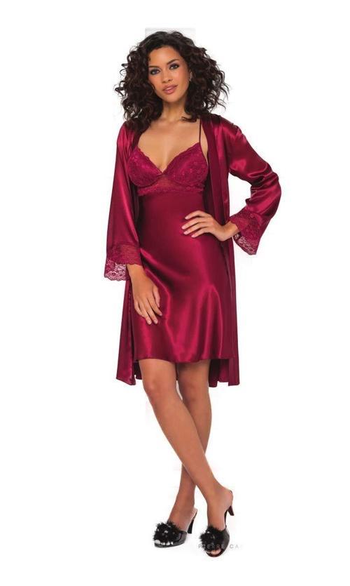 Sütyen Kaplı Bordo Sabahlık Gecelik Set 4285