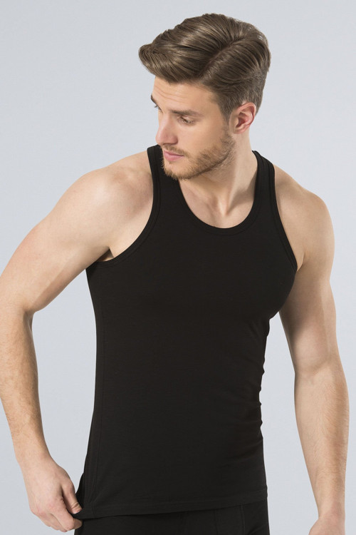 Erkek Halter Yaka Likralı Spor Atlet 171/Siyah