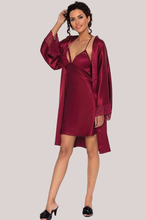 Sütyen Kaplı Sabahlık Gecelik Set 4250