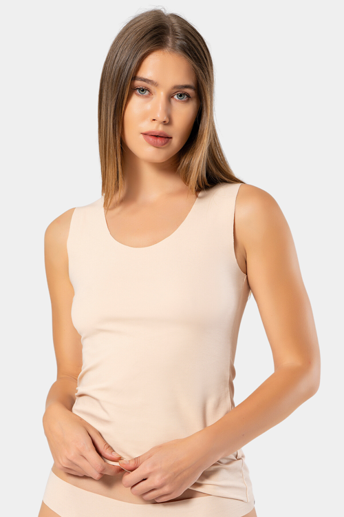 Kadın Lazer Kesim Pamuklu Atlet 906/Ten