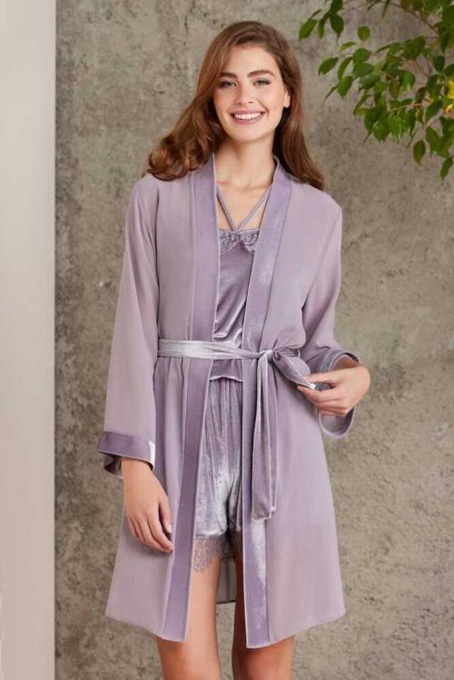 Dantelli Kadife Tulum Sabahlık Takım 4800 Royal