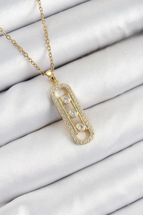316L Çelik Zirkon Taşlı Messika Model Gold Renk Kadın Kolye NS0846