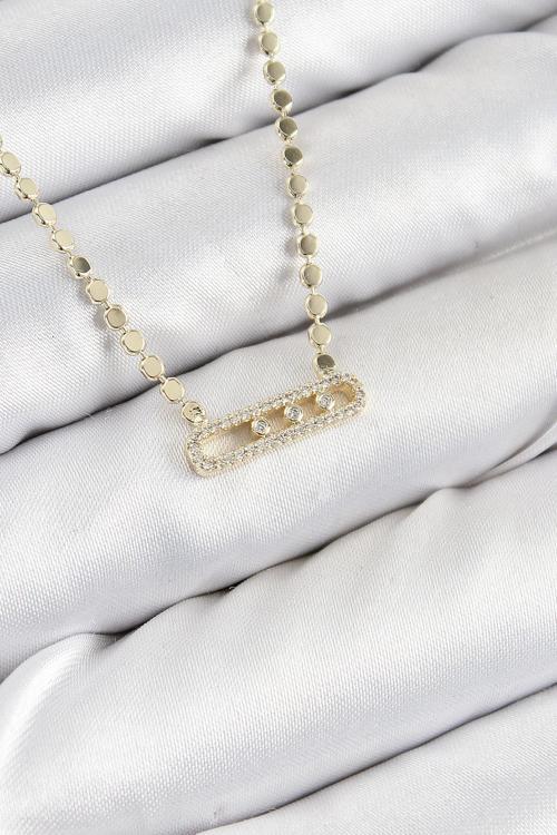 Pirinç Zirkon Taşlı Messika Model Ezme Zincir Gold Renk Kadın Kolye NS0513