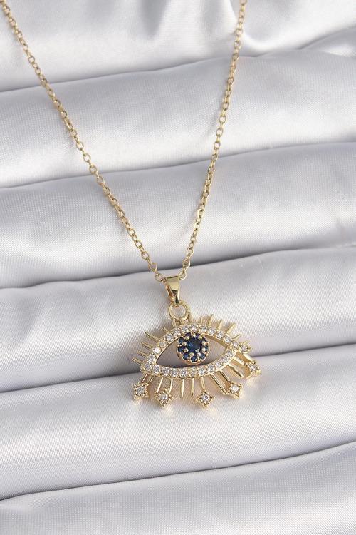 316L Çelik Gold Renk Zincir Zirkon Taşlı Göz Model Kadın Yüzük NS2897