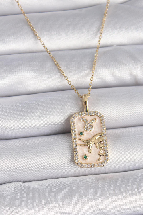 316L Çelik Gold Renk Zincir Boğa Burcu Zirkon Taşlı Kadın Kolye NS3026