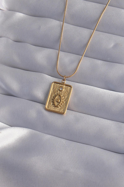 316L Çelik Zincir Gold Renk Zirkon Taşlı Göz Figür Tarot Kolye NS3410