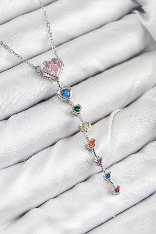 Pirinç Renkli Zirkon Taşlı Kalp Model Gümüş Renk Kadın Y Kolye NS0276