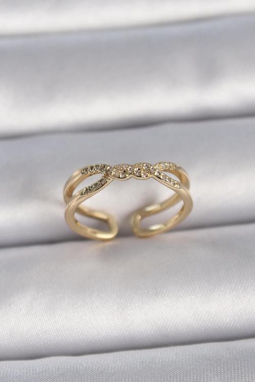 Pirinç Gold Renk Ayarlanabilir Zirkon Taşlı Sarmal Model Kadın Yüzük NS3062