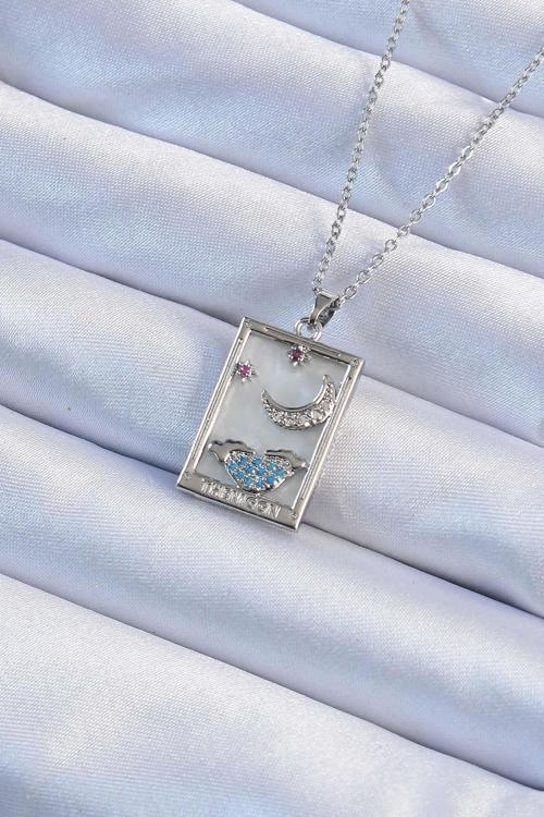316L Çelik Zincir Gümüş Renk Zirkon Taşlı Ay Figürlü Tarot Kolye NS3394