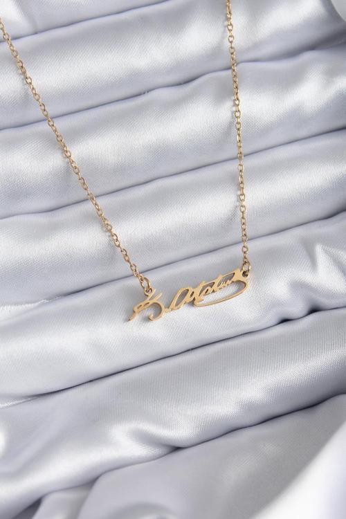 316L Çelik Zincir Gold Renk Atatürk İmzası Model Kadın Kolye NS4427