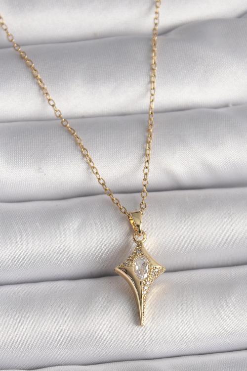 316L Çelik Gold Renk Zincir Zirkon Taşlı Kuzey Yıldızı Model Kadın Kolye NS2477