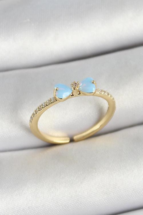 Pirinç Fiyonk Figürlü Zirkon Taşlı Gold Renk Ayarlanabilir Kadın Yüzük NS1489