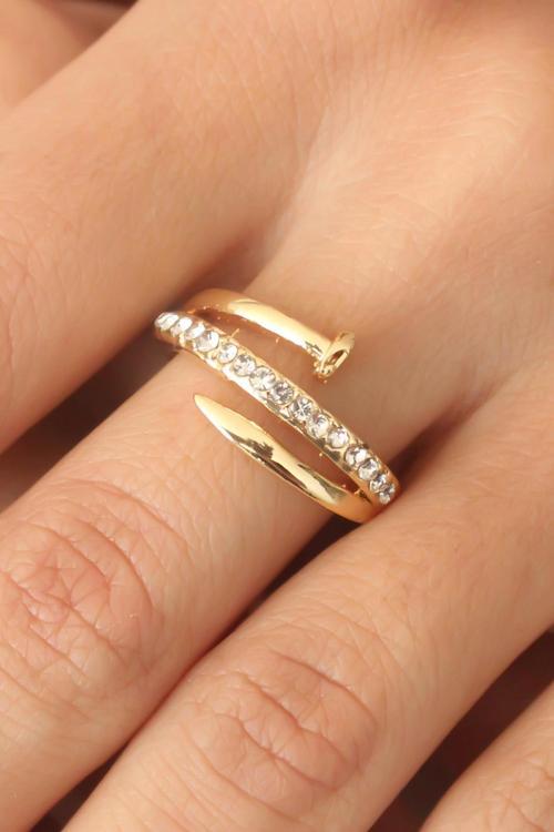 Gold Renk Taşlı Çivi Ayarlanabilir Kadın Yüzük NS4728