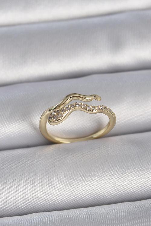 Pirinç Gold Renk Zirkon Taşlı Yılan Ayarlanabilir Model Kadın Yüzük NS3039