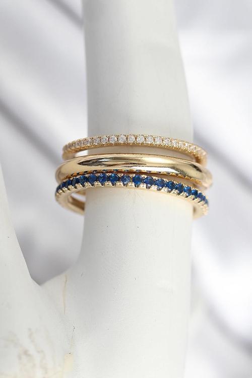 Pirinç Gold Renk Zirkon Taşlı 4'Lü Kadın Yüzük NS0184