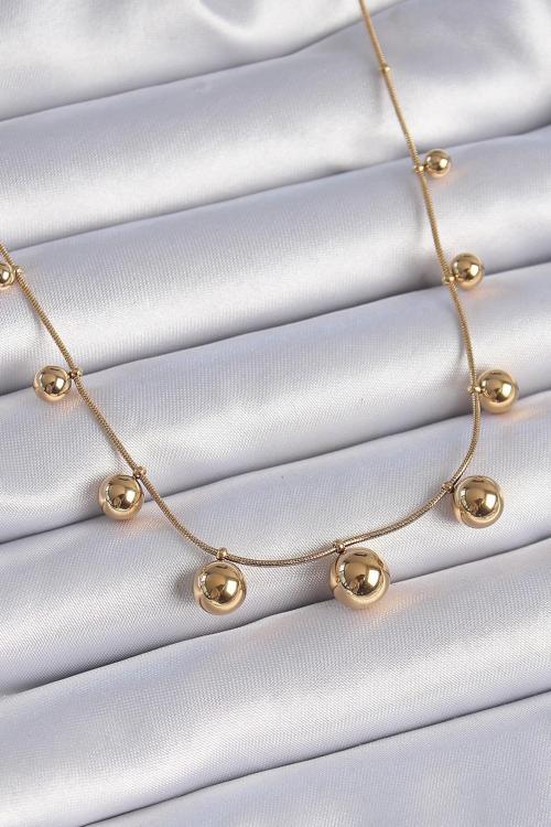 316L Çelik Gold Renk Top Model Kadın Kolye NS3114
