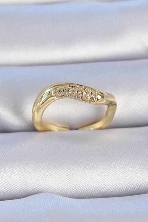 Pirinç Gold Renk Zirkon Taşlı Kadın Yüzük NS3290