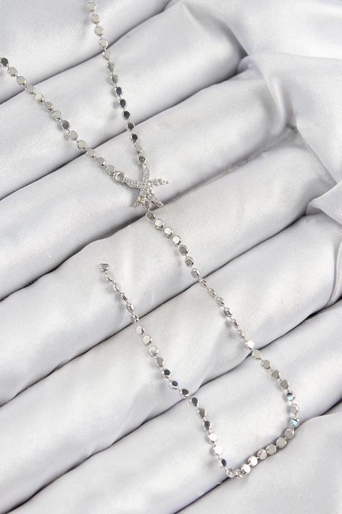 Pirinç Zirkon Taşlı Ezme Zincirli Deniz Yıldızı Model Gümüş Renk Y Kolye NS0377