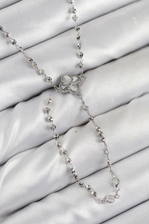 Pirinç Zirkon Taşlı Yonca Model Gümüş Renk Kadın Y Kolye NS0022