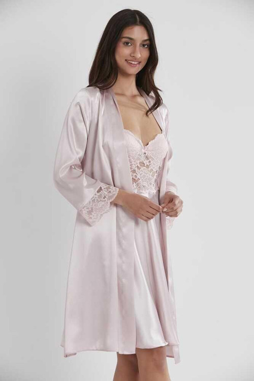 Pudra Sütyen Kaplı Sabahlık Gecelik Set 4265