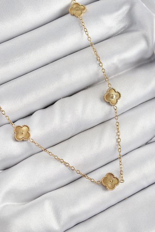 316L Çelik Yonca Model Gold Renk Kadın Kolye NS0868