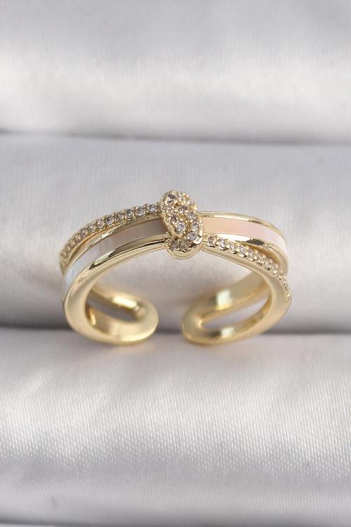 Pirinç Gold Renk Zirkon Taşlı Düğüm Model VIP Seri Kadın Yüzük NS2782