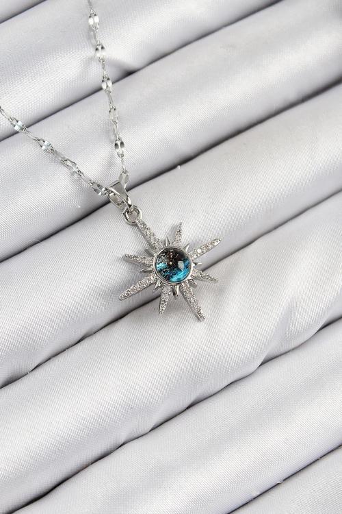 316L Çelik Zirkon Taşlı Kutup Yıldızı Model Gümüş Renk Kadın Kolye NS0354