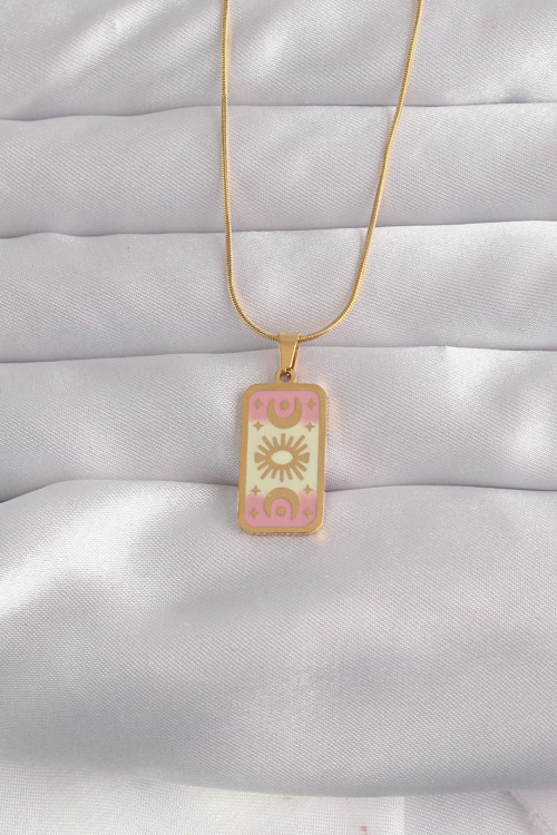316L Çelik Gold Renk Karışık Mineli Ay Figür Tarot Kolye NS3437