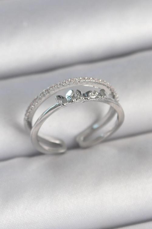 Pirinç Gümüş Renk 2'Li Zirkon Taş Detaylı Kelebek Figür Ayarlanabilir Model Kadın Yüzük NS1794