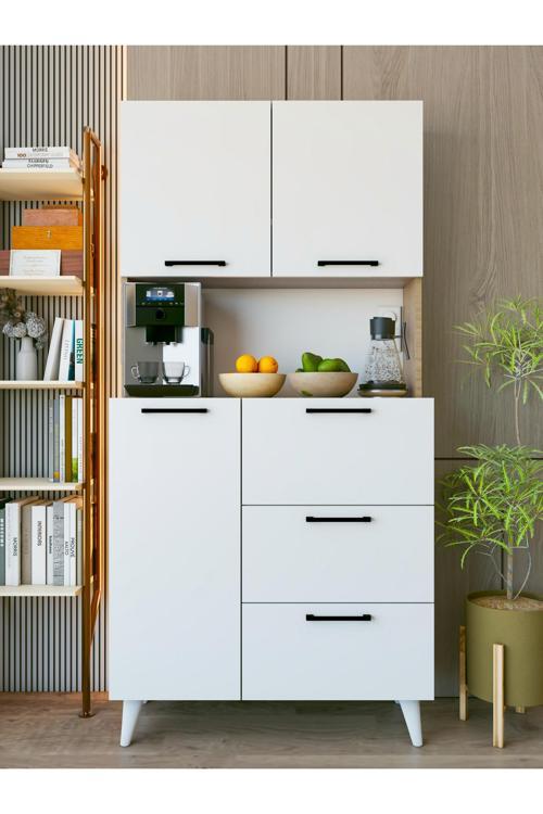 Çok Amaçlı Dolap Marbella Kahve Köşesi 6 Kapaklı Mutfak Dolabı Fırın Raflı Dolap