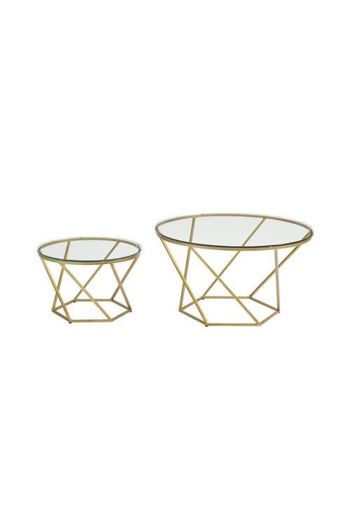 Rui Gold Metal Cam Yuvarlak İkili Orta Sehpa