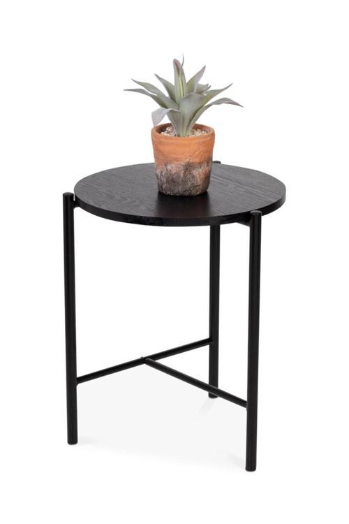 Honey Siyah Metal Ahşap Yan Sehpa