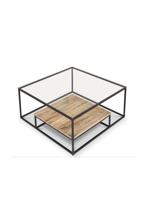 Drual Siyah Metal Cam Ahşap Orta Sehpa