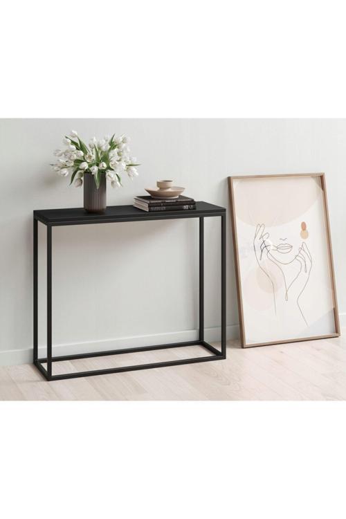 Dab Siyah Metal Ahşap Dresuar Konsol Siyah