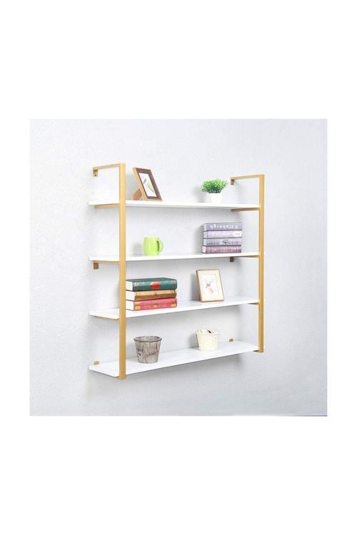 Tasnia Gold Metal Ahşap Duvar Rafı 120Cm 4 Katlı
