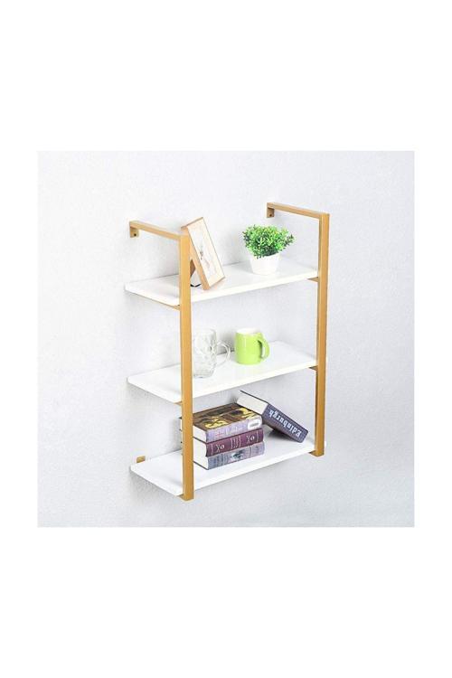 Tasnia Gold Metal Ahşap Duvar Rafı 60Cm 3 Katlı