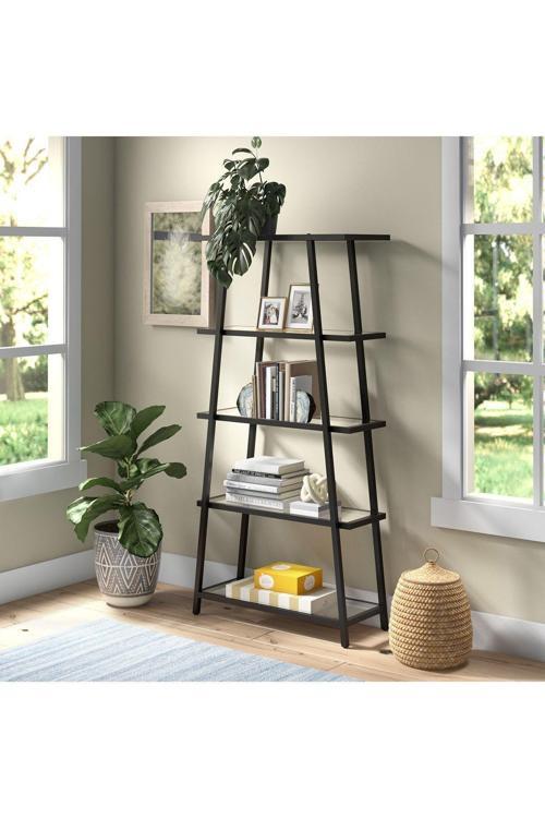 Agate Siyah Metal Cam Kitaplık