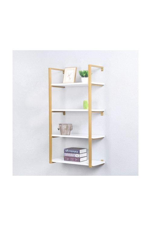 Tasnia Gold Metal Ahşap Duvar Rafı 60Cm 4 Katlı