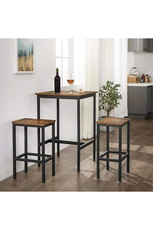 Baro Siyah Metal Ahşap Yemek Masası Yüksek 60X60X90