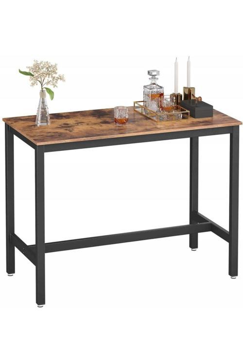 Baro Siyah Metal Ahşap Yemek Masası Yüksek 120X60X90