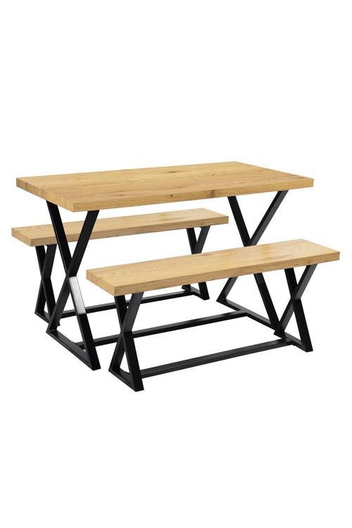 Fairport Siyah Metal Ahşap Yemek Masası Seti