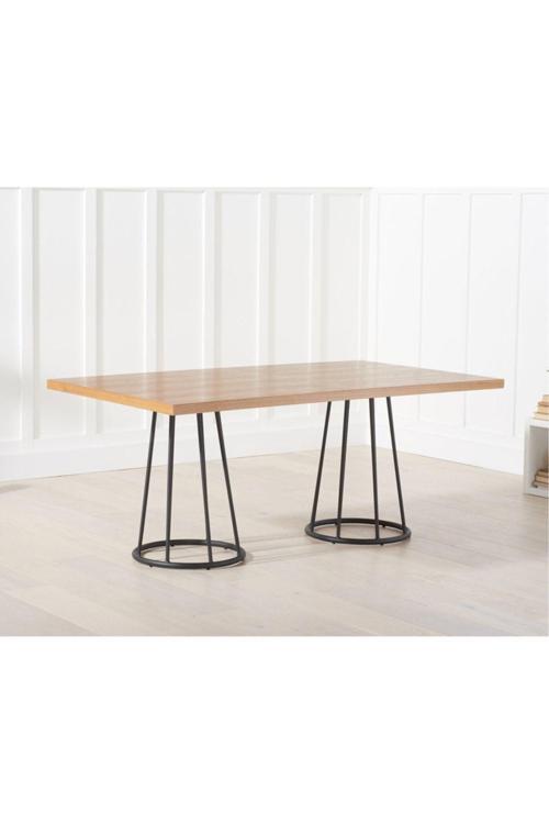 Brun Siyah Metal Ahşap Yemek Masası