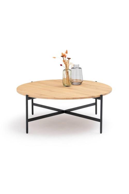 Davia Siyah Metal Ahşap Yuvarlak Orta Sehpa