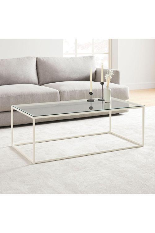 Stream Metal Orta Sehpa Beyaz Ayak Şeffaf Cam Tabla