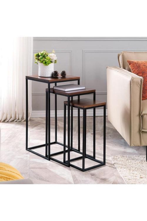 Forge Siyah Metal Ahşap Zigon Sehpa