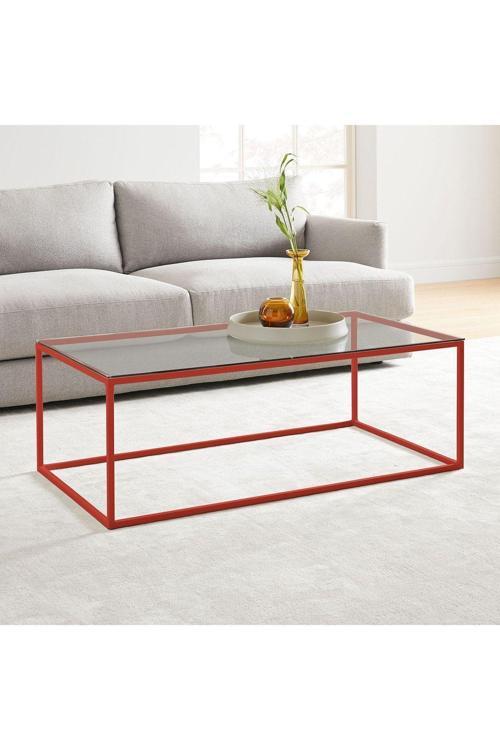 Stream Metal Orta Sehpa Kırmızı Ayak Şeffaf Cam Tabla